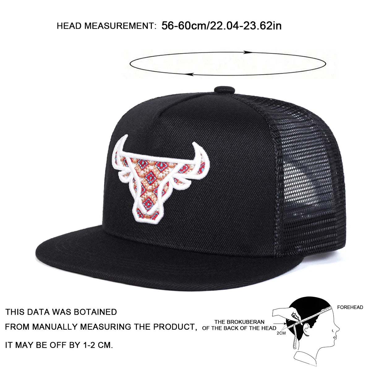 Unisex Hip-Hop Ox Head Embroidery Baseball Cap - Adjustable Sunscreen Hat for Spring Summer Outdoor Use - ZOOMNSTORE