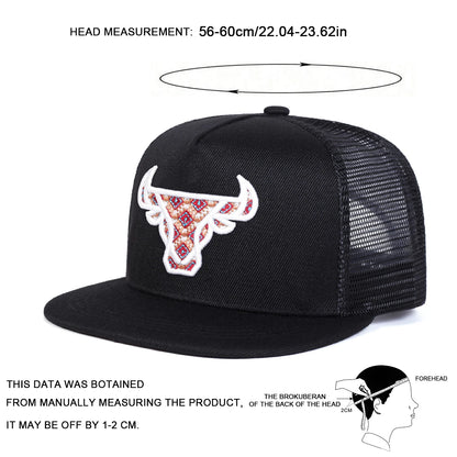 Unisex Hip-Hop Ox Head Embroidery Baseball Cap - Adjustable Sunscreen Hat for Spring Summer Outdoor Use - ZOOMNSTORE