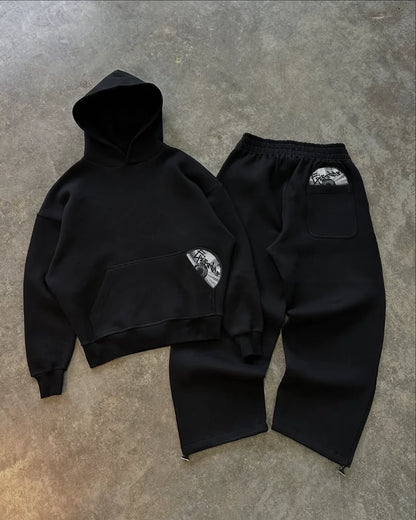Hip-Hop Men Suit - Casual Tracksuit With Embroidered Pullovers & Zipper Fly Pants - ZOOMNSTORE