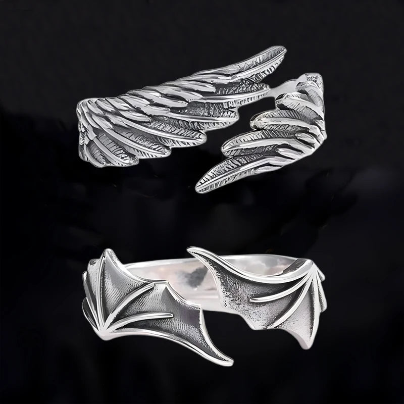 Hiphop Rock Rings - Couple Men Silver Metal Wings Pattern Cocktail Ring Style - ZOOMNSTORE