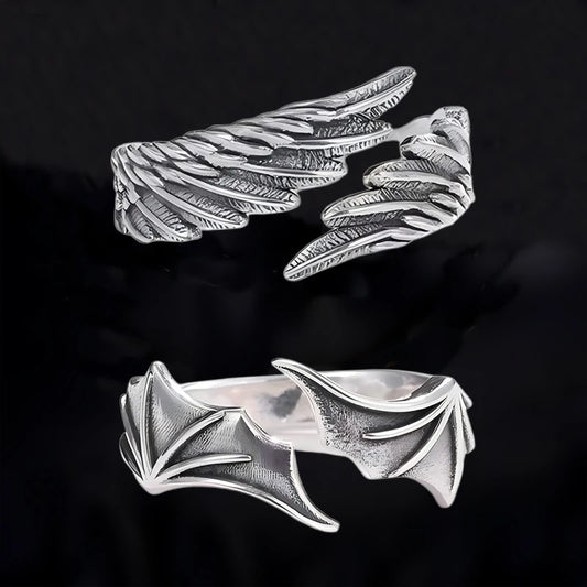 Hiphop Rock Rings - Couple Men Silver Metal Wings Pattern Cocktail Ring Style - ZOOMNSTORE