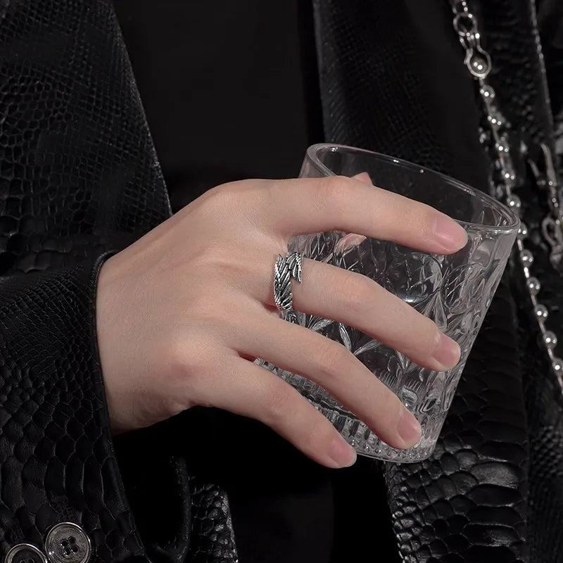Hiphop Rock Rings - Couple Men Silver Metal Wings Pattern Cocktail Ring Style - ZOOMNSTORE
