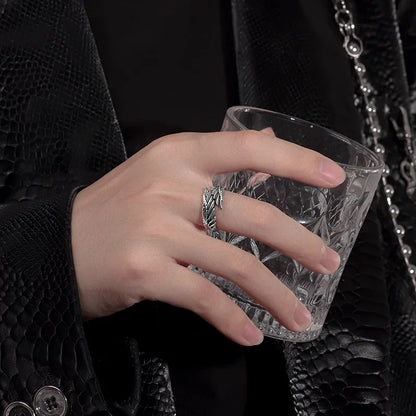 Hiphop Rock Rings - Couple Men Silver Metal Wings Pattern Cocktail Ring Style - ZOOMNSTORE
