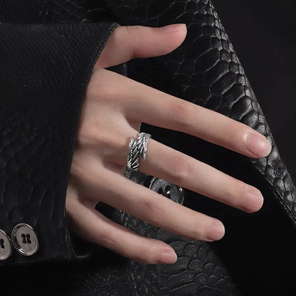 Hiphop Rock Rings - Couple Men Silver Metal Wings Pattern Cocktail Ring Style - ZOOMNSTORE
