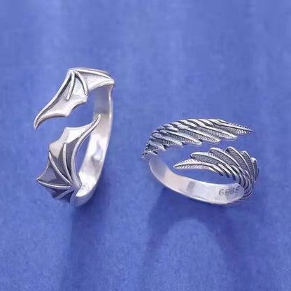 Hiphop Rock Rings - Couple Men Silver Metal Wings Pattern Cocktail Ring Style - ZOOMNSTORE