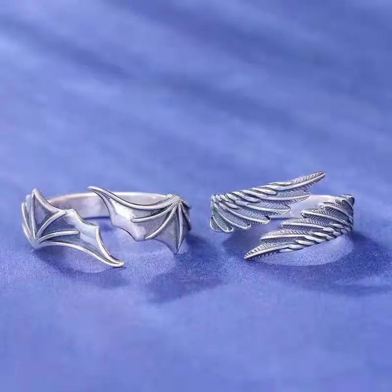 Hiphop Rock Rings - Couple Men Silver Metal Wings Pattern Cocktail Ring Style - ZOOMNSTORE