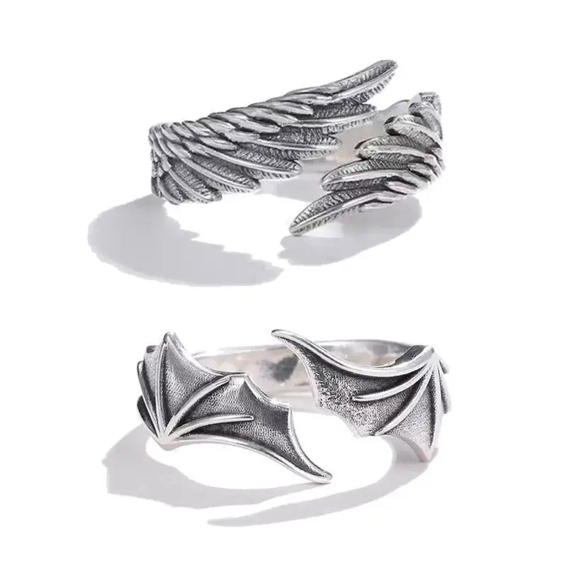 Hiphop Rock Rings - Couple Men Silver Metal Wings Pattern Cocktail Ring Style - ZOOMNSTORE