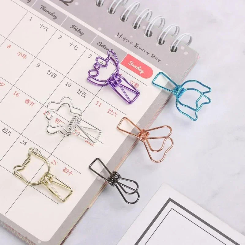 6PCs/Set Hollowed Out Design Metal Binder Clip Long Tail Office Hand Book Folder Paper Organizer Stationery Fish - ZOOMNSTORE