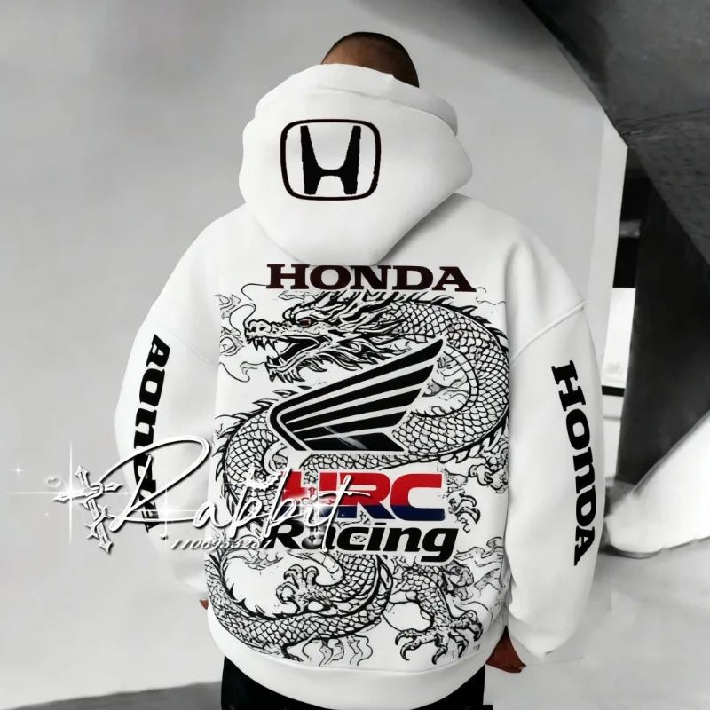 Honda Racing Hoodie - Men's Retro Dragon Motorcycle Hoodie | Polyester, 3D Print - ZOOMNSTORE