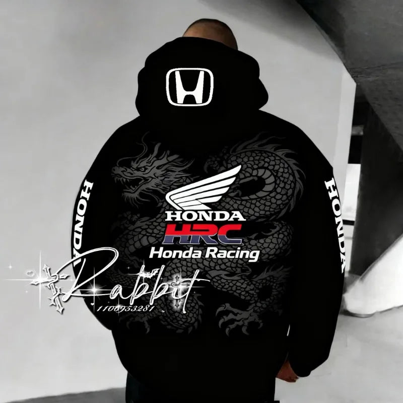Honda Racing Hoodie - Men's Retro Dragon Motorcycle Hoodie | Polyester, 3D Print - ZOOMNSTORE