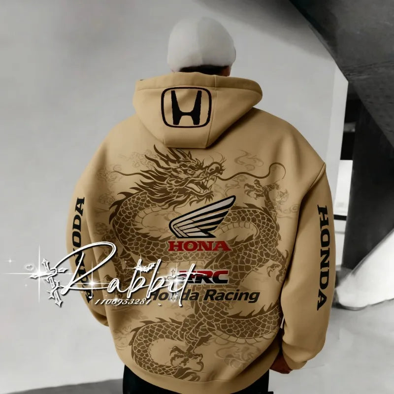 Honda Racing Hoodie - Men's Retro Dragon Motorcycle Hoodie | Polyester, 3D Print - ZOOMNSTORE