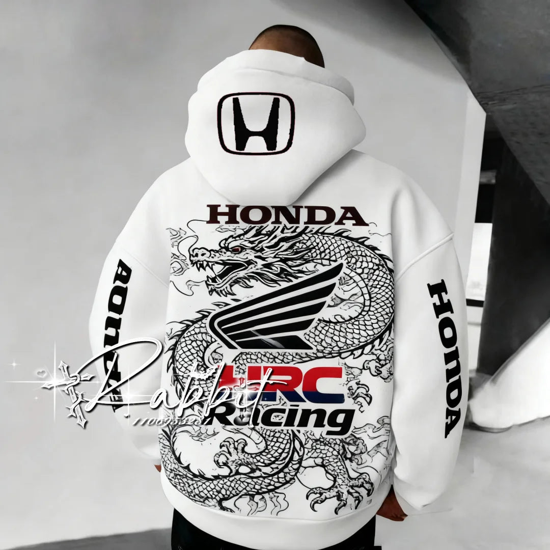 Honda Racing Hoodie - Men's Retro Dragon Motorcycle Hoodie | Polyester, 3D Print - ZOOMNSTORE