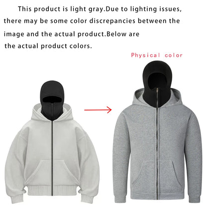Hooded Face Mask Hoodie – Men's Zip Hoodie With Zipper Closure For Winter Sports - ZOOMNSTORE
