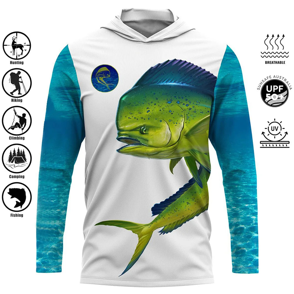 Fishing Shirts Hooded Shirt Uv Protection Man Outdoor Fashion Print Moisture Wicking Fishing Apparel Tops - ZOOMNSTORE