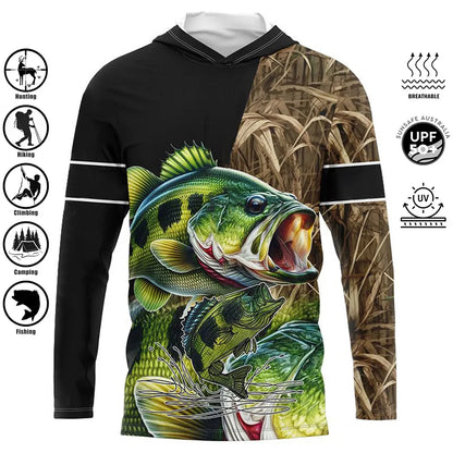 Fishing Shirts Hooded Shirt Uv Protection Man Outdoor Fashion Print Moisture Wicking Fishing Apparel Tops - ZOOMNSTORE