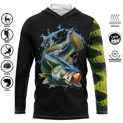Fishing Shirts Hooded Shirt Uv Protection Man Outdoor Fashion Print Moisture Wicking Fishing Apparel Tops - ZOOMNSTORE