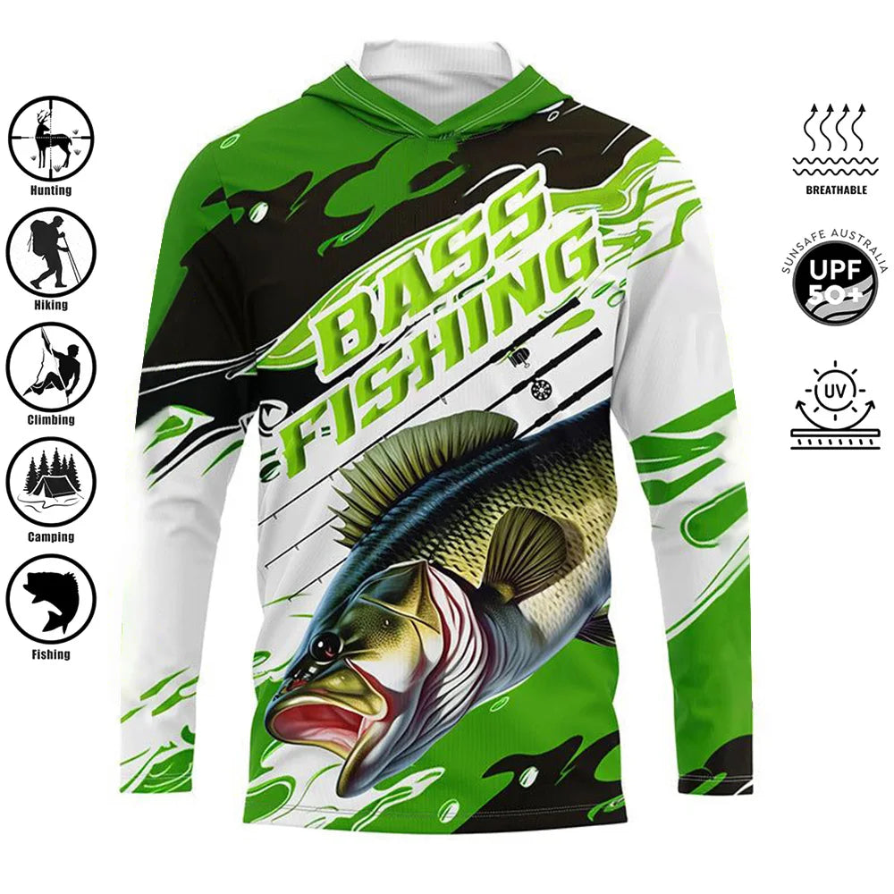 Fishing Shirts Hooded Shirt Uv Protection Man Outdoor Fashion Print Moisture Wicking Fishing Apparel Tops - ZOOMNSTORE