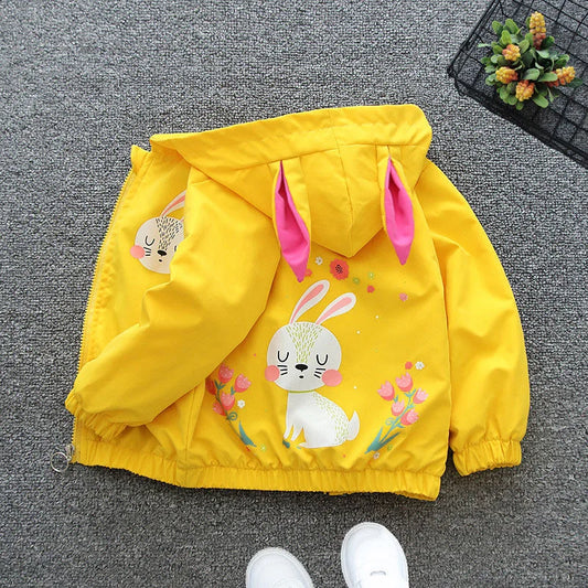Hooded Rabbit Girls Windbreaker Jacket - Spring Autumn Baby Coat Birthday Gift for Ages 1-6 - ZOOMNSTORE