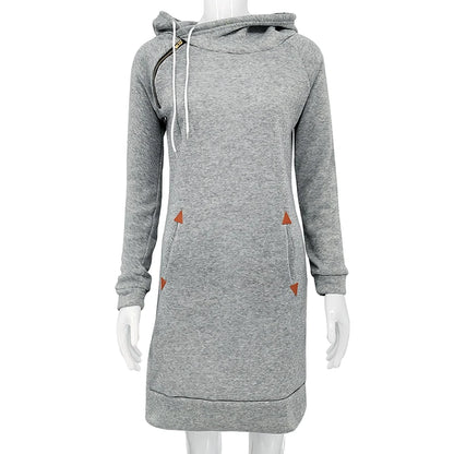 Hooded Sweatshirt Dress with Pockets - Womens Knee-Length Long Sleeve Casual Sports Dress - ZOOMNSTORE