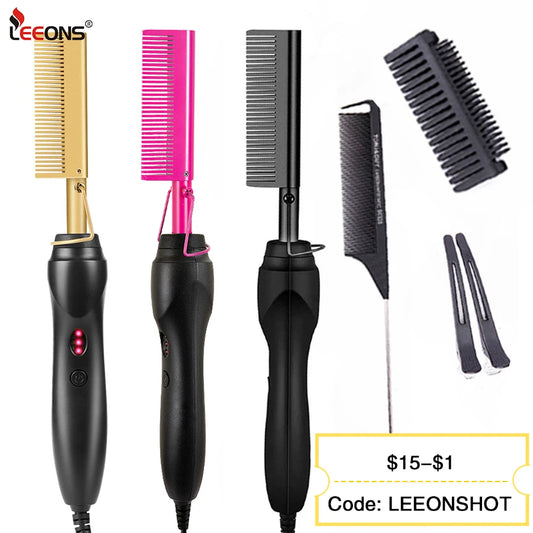 Hot Comb Hair Straightener - Electric Tourmaline Ceramic Flat Iron Comb for Wet & Dry Hair - ZOOMNSTORE