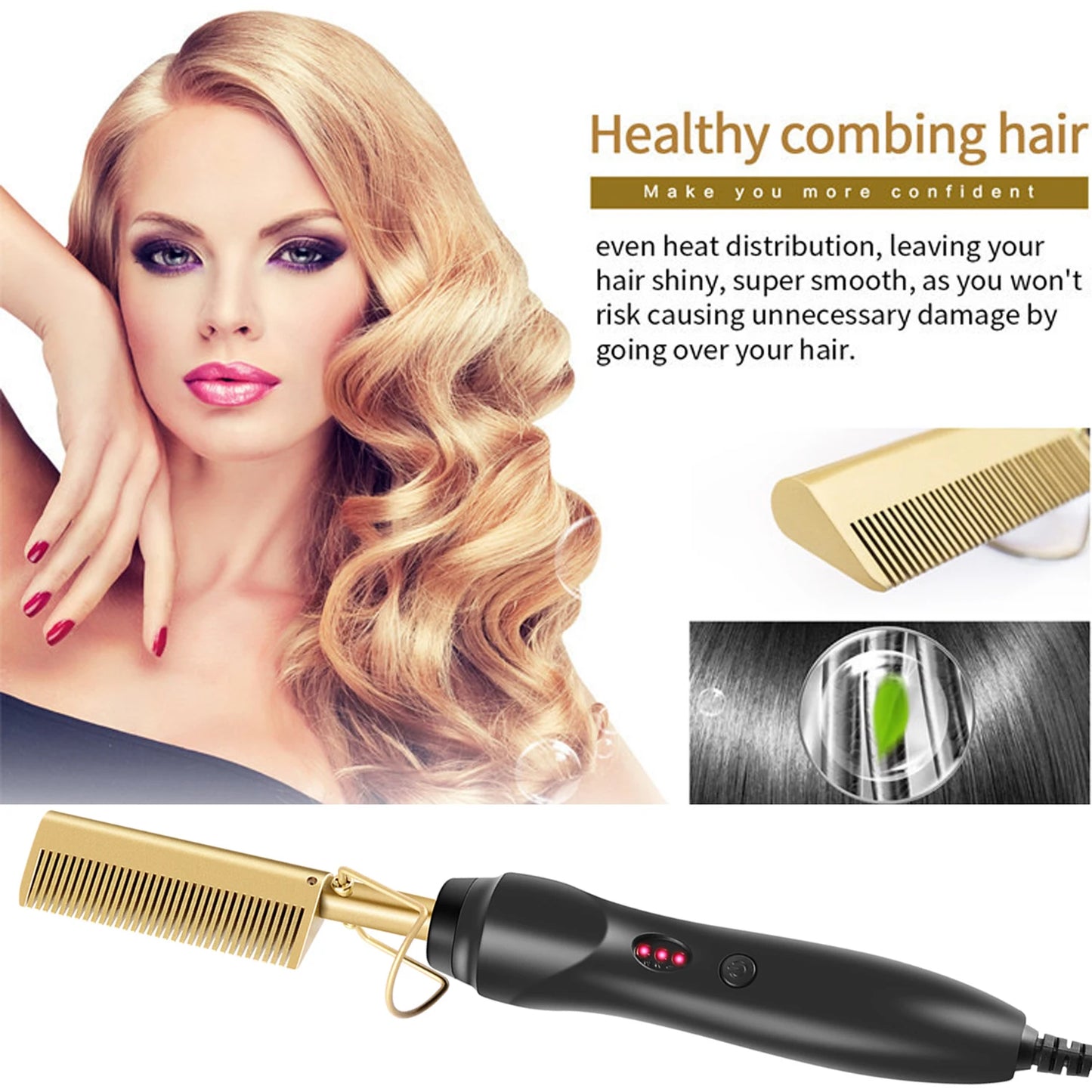 Hot Comb Hair Straightener - Electric Tourmaline Ceramic Flat Iron Comb for Wet & Dry Hair - ZOOMNSTORE