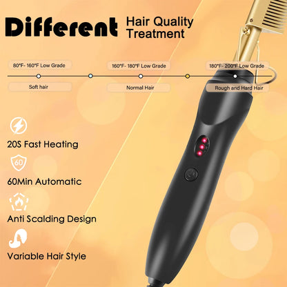 Hot Comb Hair Straightener - Electric Tourmaline Ceramic Flat Iron Comb for Wet & Dry Hair - ZOOMNSTORE