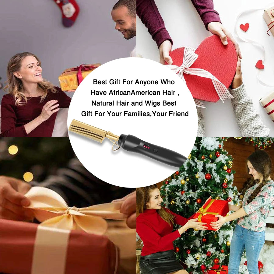 Hot Comb Hair Straightener - Electric Tourmaline Ceramic Flat Iron Comb for Wet & Dry Hair - ZOOMNSTORE