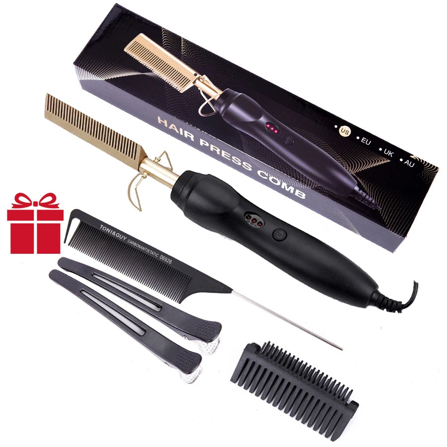 Hot Comb Hair Straightener - Electric Tourmaline Ceramic Flat Iron Comb for Wet & Dry Hair - ZOOMNSTORE