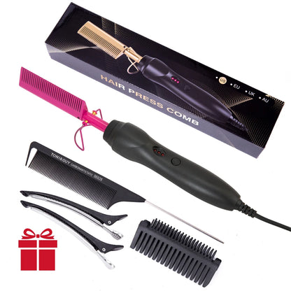 Hot Comb Hair Straightener - Electric Tourmaline Ceramic Flat Iron Comb for Wet & Dry Hair - ZOOMNSTORE