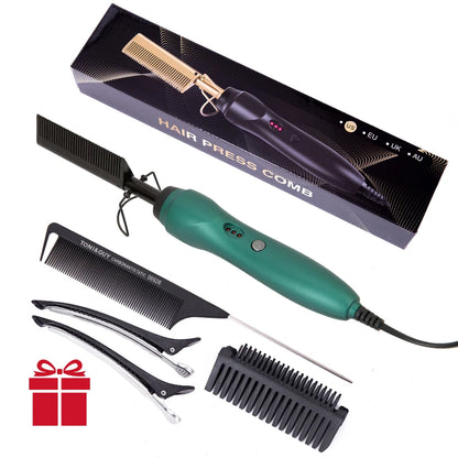 Hot Comb Hair Straightener - Electric Tourmaline Ceramic Flat Iron Comb for Wet & Dry Hair - ZOOMNSTORE