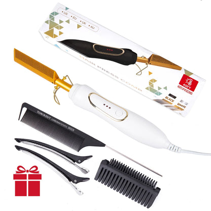 Hot Comb Hair Straightener - Electric Tourmaline Ceramic Flat Iron Comb for Wet & Dry Hair - ZOOMNSTORE