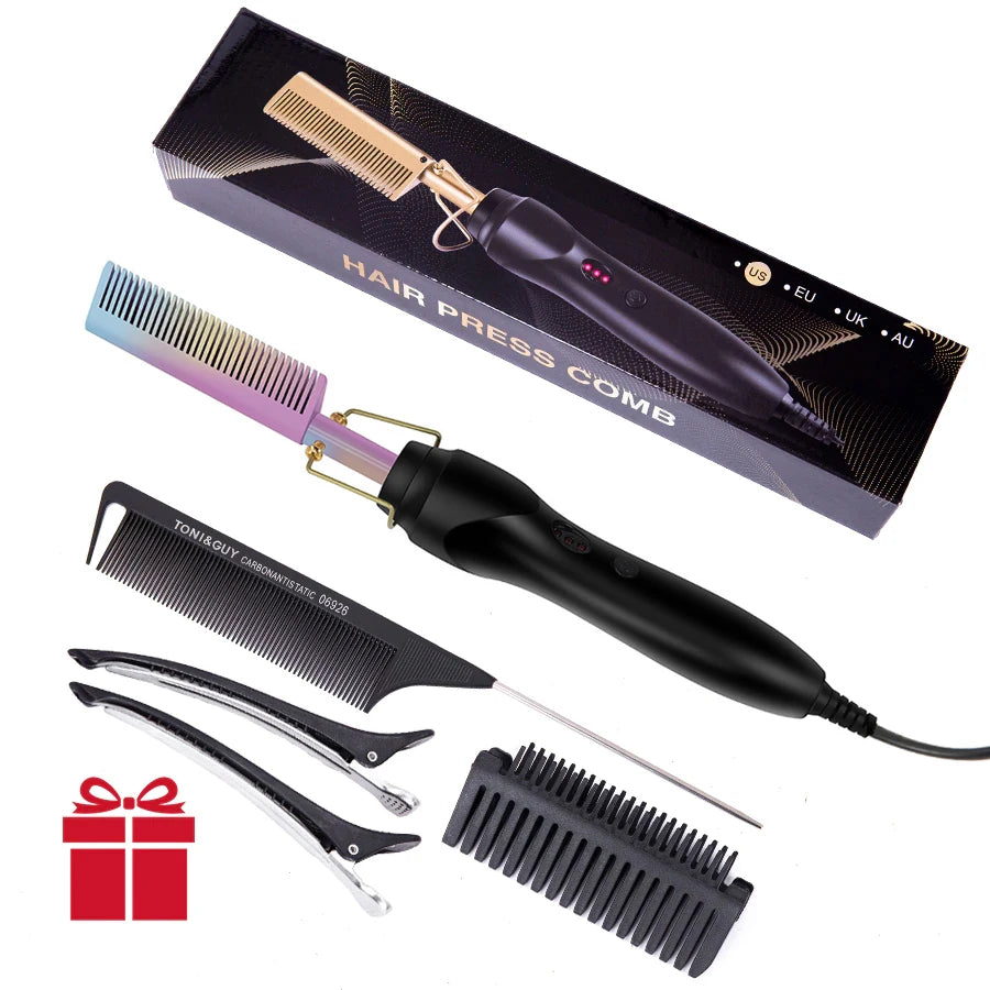 Hot Comb Hair Straightener - Electric Tourmaline Ceramic Flat Iron Comb for Wet & Dry Hair - ZOOMNSTORE