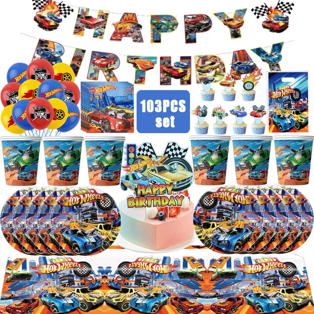 Hot Wheels Birthday Party Set - Racing Car Tableware Decor  Supplies - ZOOMNSTORE