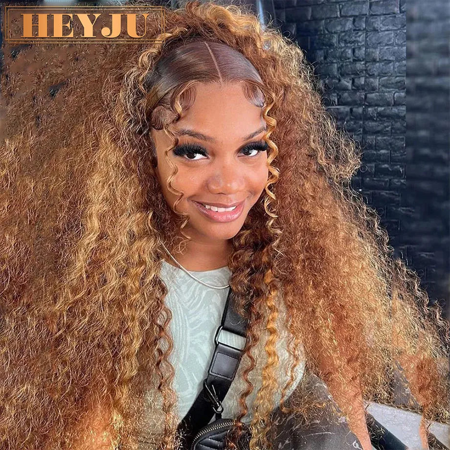 Human Hair Lace Wig - Brazilian Curly Ombre Lace Frontal, Deep Wave, Pre Plucked Hairline - ZOOMNSTORE