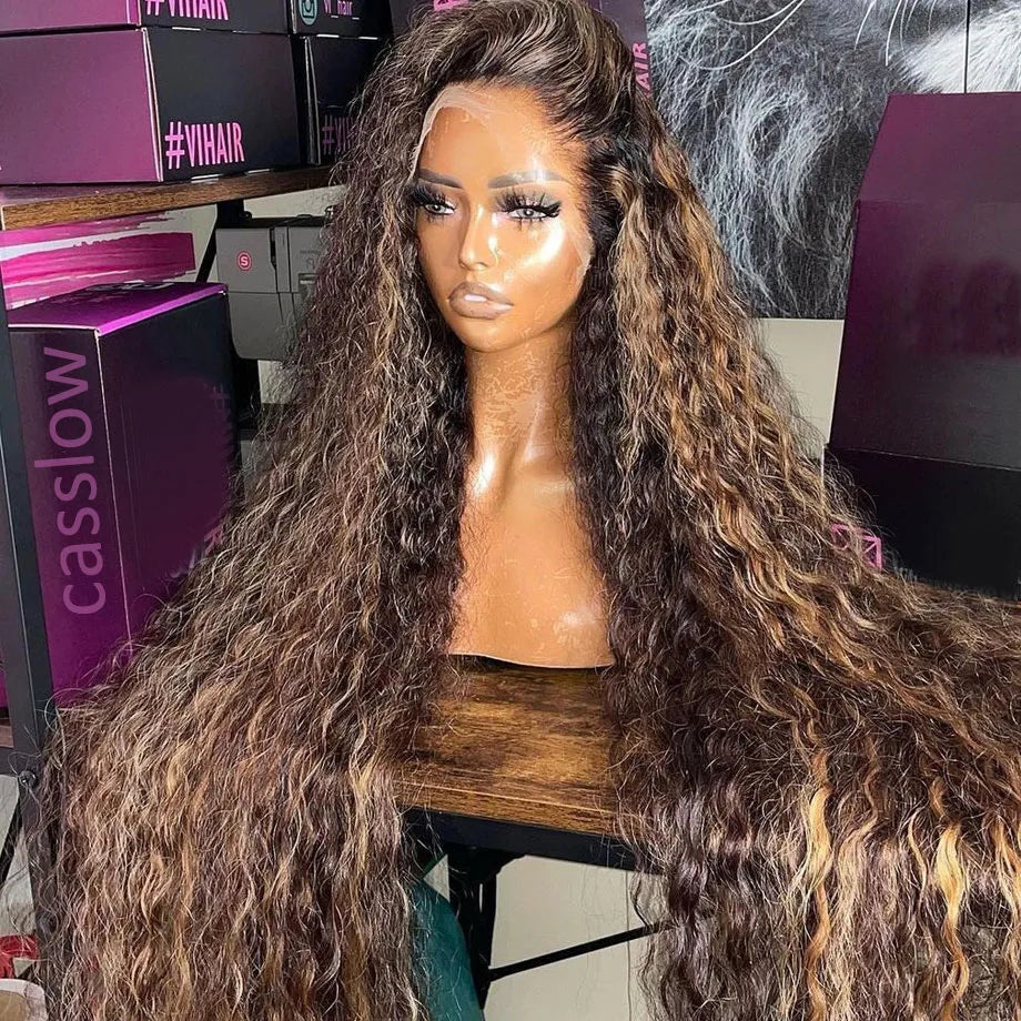 Human Hair Lace Wig - Brazilian Curly Ombre Lace Frontal, Deep Wave, Pre Plucked Hairline - ZOOMNSTORE