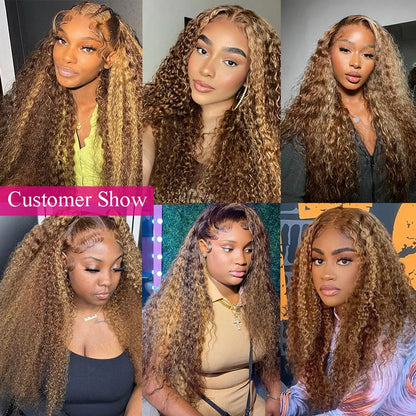 Human Hair Lace Wig - Brazilian Curly Ombre Lace Frontal, Deep Wave, Pre Plucked Hairline - ZOOMNSTORE