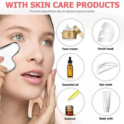 Ice Face Roller - Stainless Steel Gua Sha Board & Face Massage Roller Set for Skin Care - ZOOMNSTORE