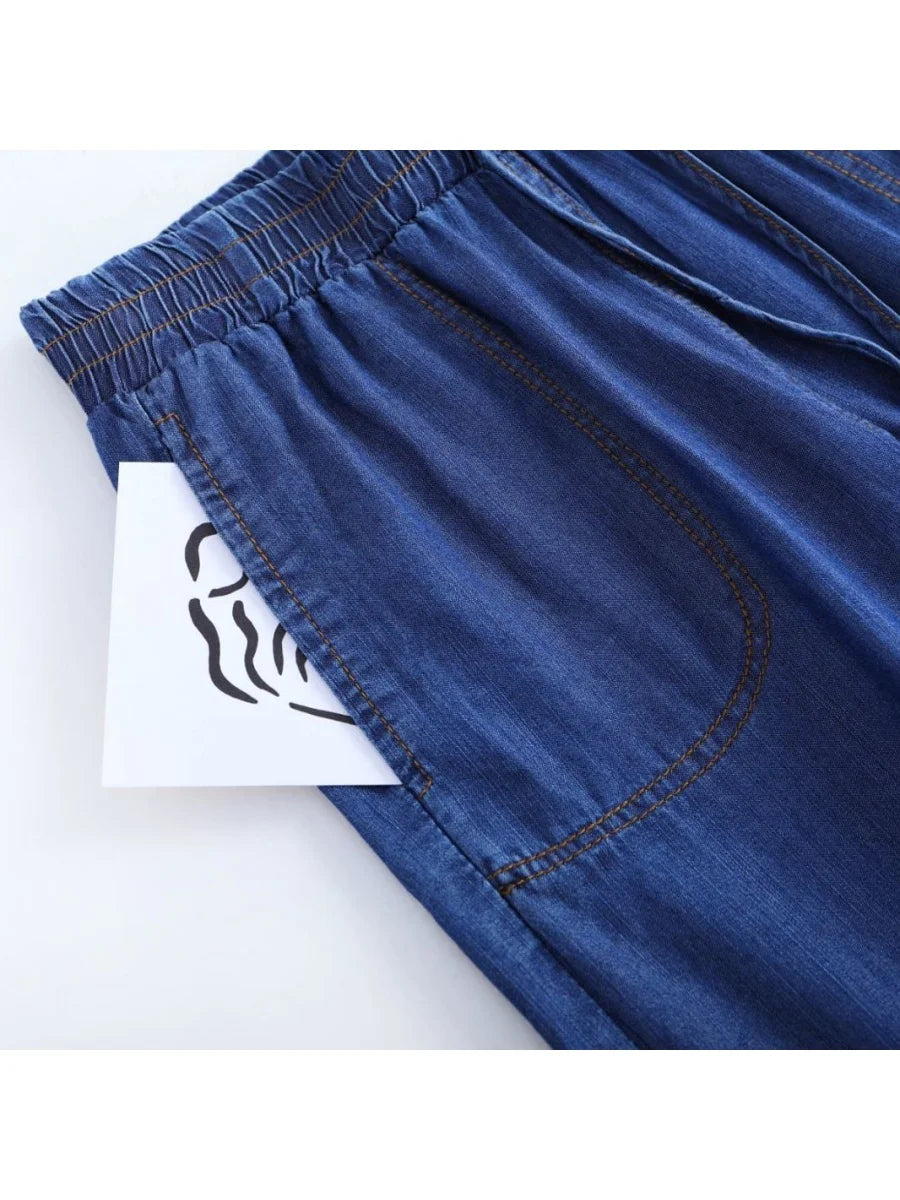 Ice Silk Straight Leg Jeans Women's Spring Summer Loose Fit Ultra Thin Long Pants Wide Leg Casual High Waist Zipper ket - ZOOMNSTORE