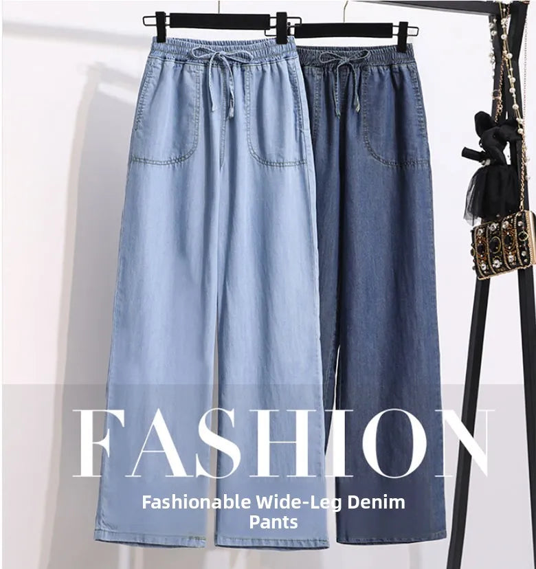 Ice Silk Straight Leg Jeans Women's Spring Summer Loose Fit Ultra Thin Long Pants Wide Leg Casual High Waist Zipper ket - ZOOMNSTORE