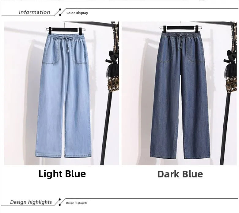 Ice Silk Straight Leg Jeans Women's Spring Summer Loose Fit Ultra Thin Long Pants Wide Leg Casual High Waist Zipper ket - ZOOMNSTORE