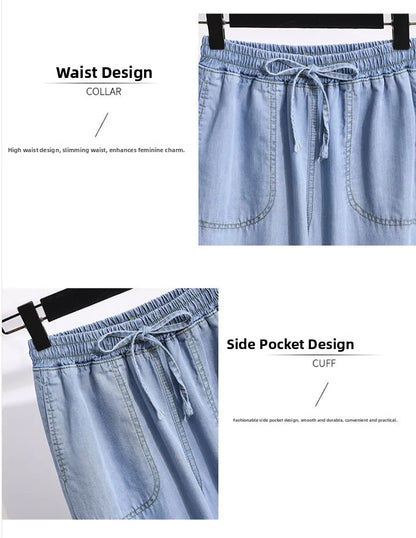 Ice Silk Straight Leg Jeans Women's Spring Summer Loose Fit Ultra Thin Long Pants Wide Leg Casual High Waist Zipper ket - ZOOMNSTORE