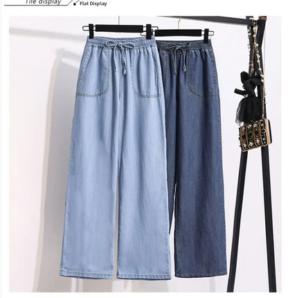 Ice Silk Straight Leg Jeans Women's Spring Summer Loose Fit Ultra Thin Long Pants Wide Leg Casual High Waist Zipper ket - ZOOMNSTORE