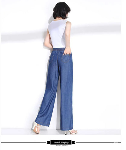 Ice Silk Straight Leg Jeans Women's Spring Summer Loose Fit Ultra Thin Long Pants Wide Leg Casual High Waist Zipper ket - ZOOMNSTORE