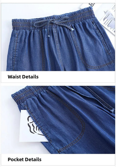 Ice Silk Straight Leg Jeans Women's Spring Summer Loose Fit Ultra Thin Long Pants Wide Leg Casual High Waist Zipper ket - ZOOMNSTORE