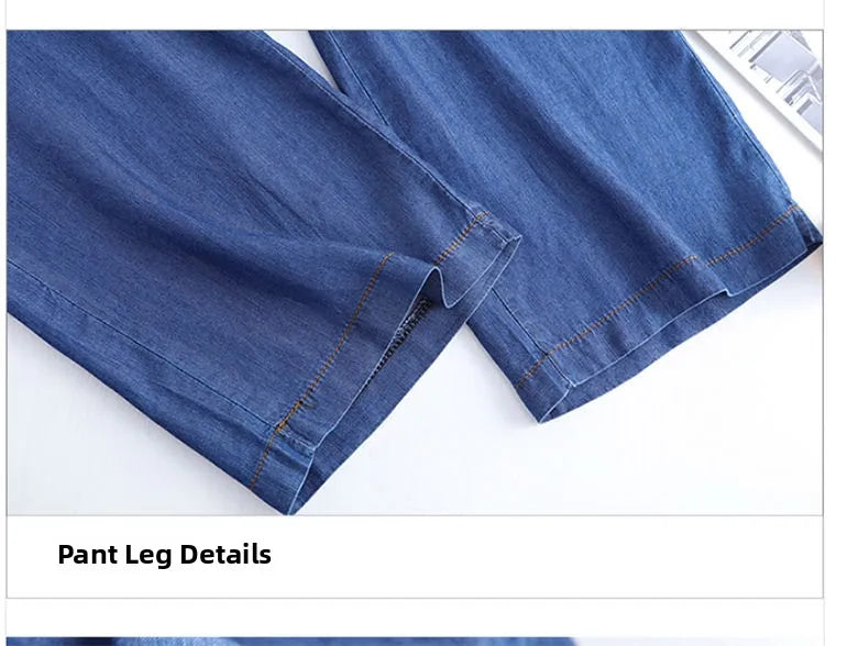 Ice Silk Straight Leg Jeans Women's Spring Summer Loose Fit Ultra Thin Long Pants Wide Leg Casual High Waist Zipper ket - ZOOMNSTORE