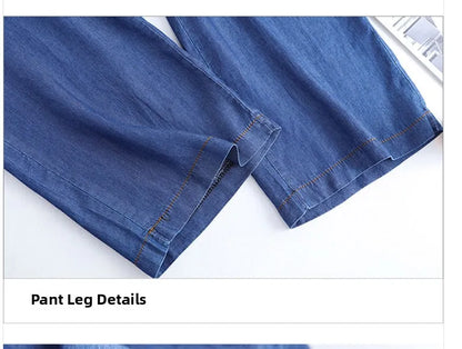 Ice Silk Straight Leg Jeans Women's Spring Summer Loose Fit Ultra Thin Long Pants Wide Leg Casual High Waist Zipper ket - ZOOMNSTORE