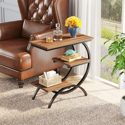 Industrial C-Shaped End Table - 3-Tier Small Couch  Bedside Table with Storage Shelves - ZOOMNSTORE