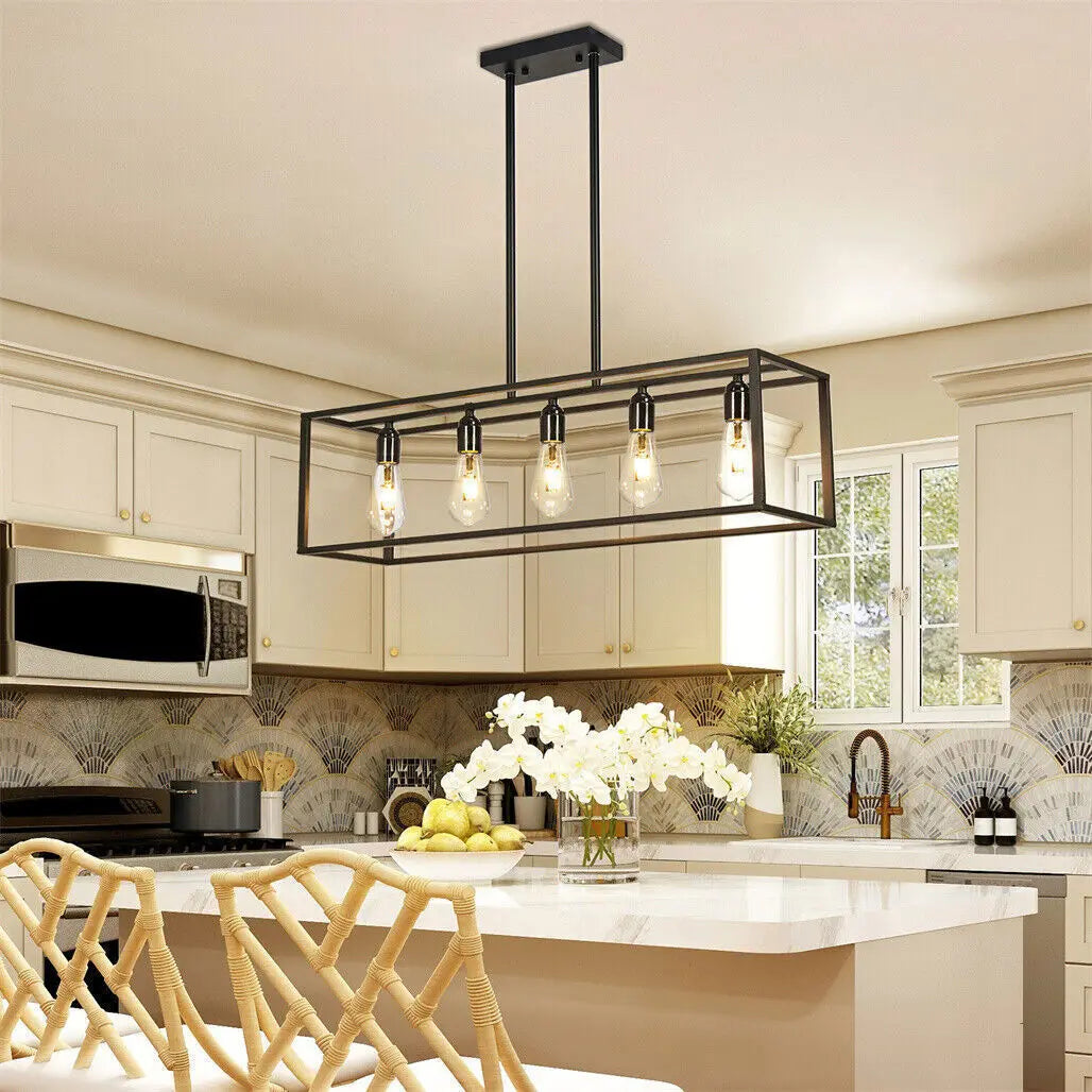 Industrial Ceiling Lamp – Vintage Pendant Light with 5-Bulb Black Kitchen Chandelier - ZOOMNSTORE