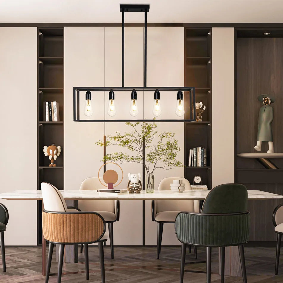 Industrial Ceiling Lamp – Vintage Pendant Light with 5-Bulb Black Kitchen Chandelier - ZOOMNSTORE