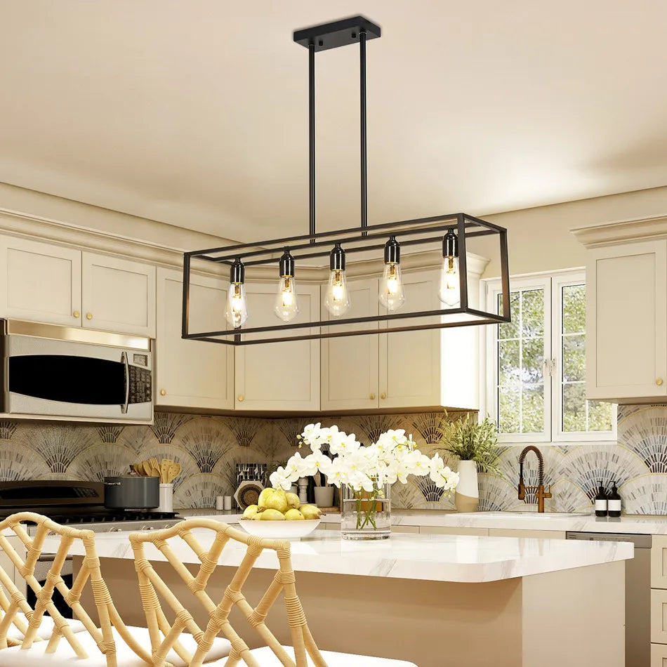 Industrial Ceiling Lamp – Vintage Pendant Light with 5-Bulb Black Kitchen Chandelier - ZOOMNSTORE